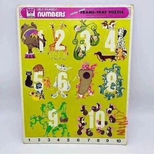 Vintage Whitman Frame Tray Animals Numbers Puzzle